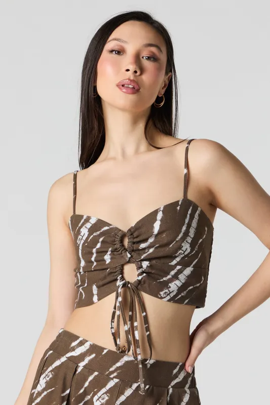 Linen-Blend Keyhole Drawstring Front Cami sold by Urban Planet