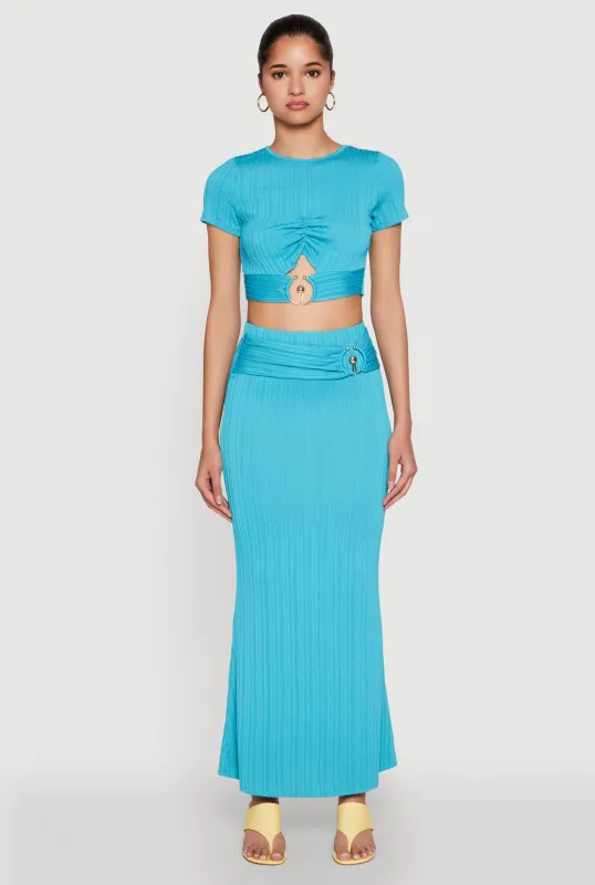 O Ring Metallic Detail Maxi Skirt sold by Rainbow