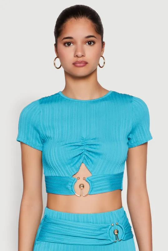 O Ring Metallic Detail Cut Out Crop Top sold by Rainbow