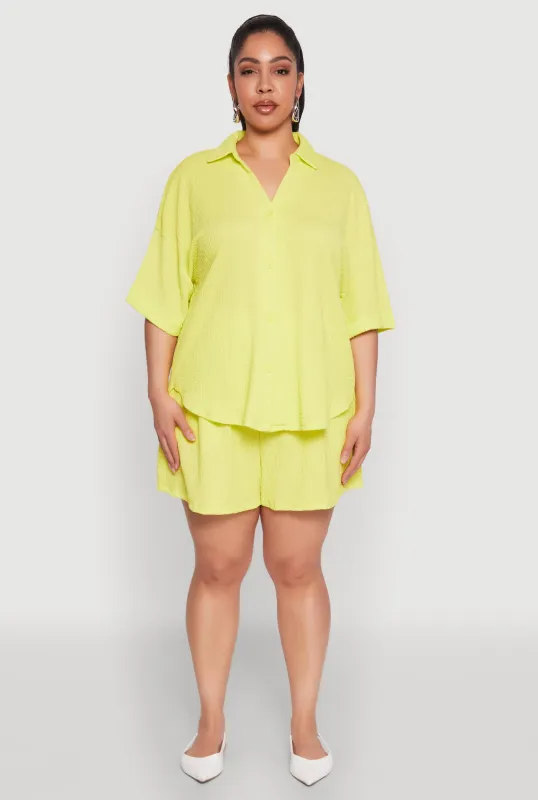 Plus Size Textured Knit High Waist Shorts sold by Rainbow