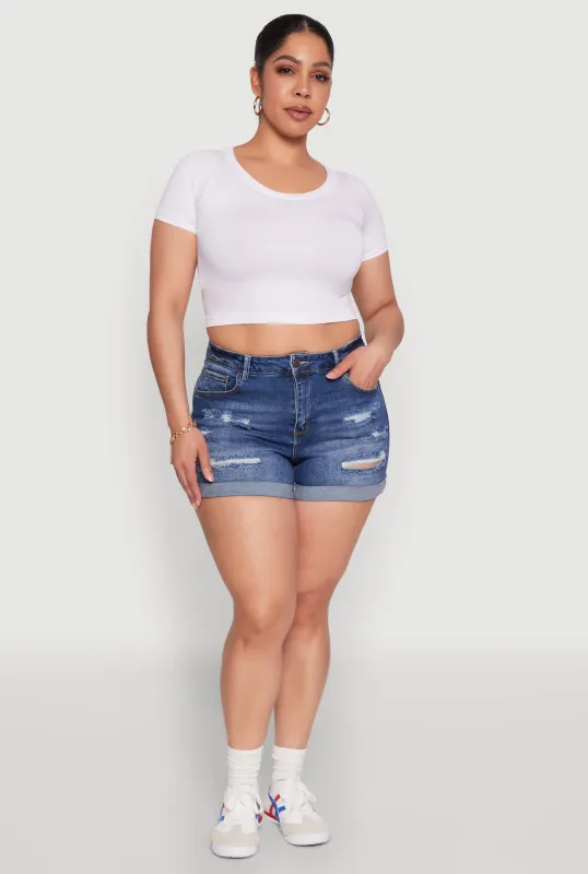 Plus Size WAX High Waisted Distressed Shorts sold by Rainbow