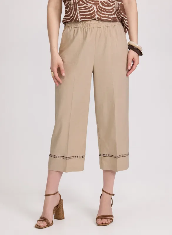 Stretch-Linen Crochet Detail Culottes sold by Laura