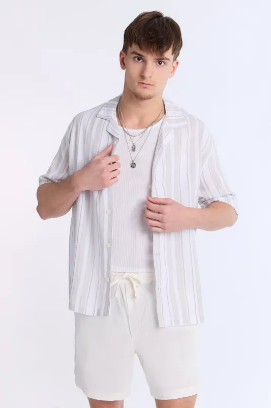 Linen-Blend Textured Striped Short Sleeve Shirt sold by Bluenotes