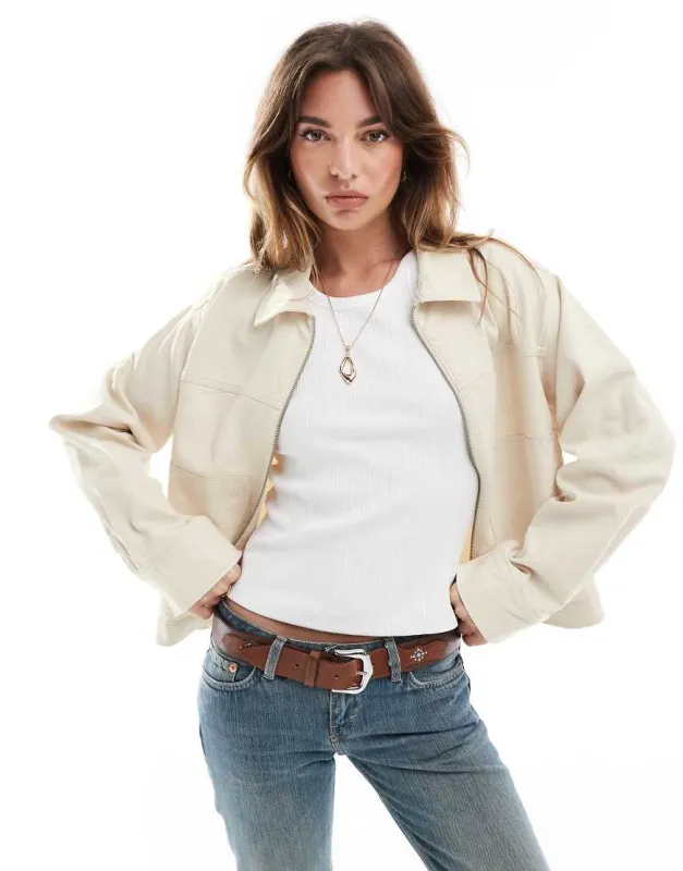 ASOS DESIGN twill top collar jacket stone-No colour sold by ASOS