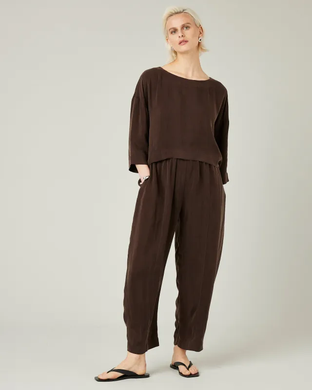 Mabel Espresso Cupro Trousers sold by Beyond Nine