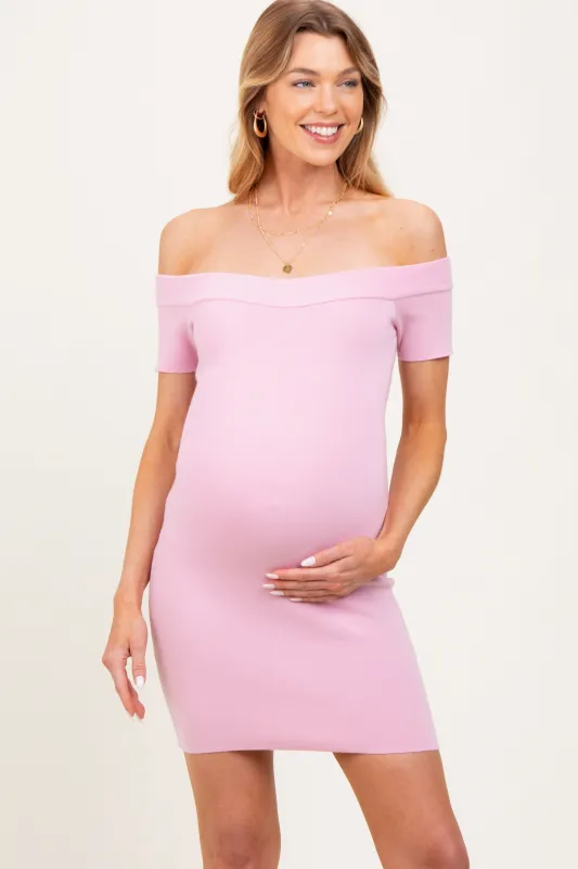 Light Pink Off Shoulder Knit Maternity Mini Dress sold by Pinkblush