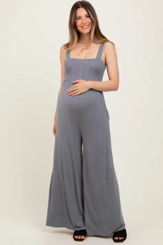 Grey Sleeveless Wide Leg Maternity Jumpsuit sold by Pinkblush