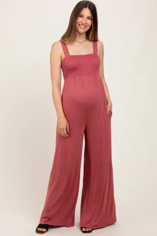 Pink Sleeveless Wide Leg Maternity Jumpsuit sold by Pinkblush