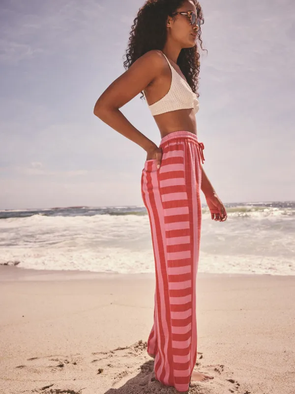 Pink Wide Leg Pull On Striped Trousers sold by next