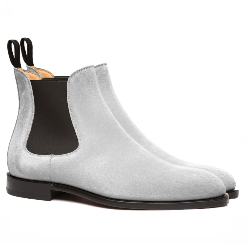 White Suede Leather Celso Chelsea Boot sold by Costoso Italiano