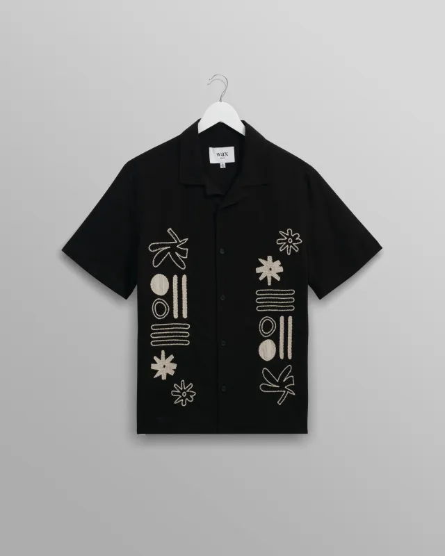 Didcot - Black And Ecru Abstract Applique Short-Sleeve Shirt sold by Wax London