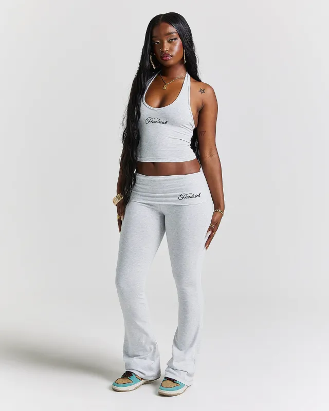 Poise Fold Over Flare Leggings - Light Grey/Black sold by Hoodrich