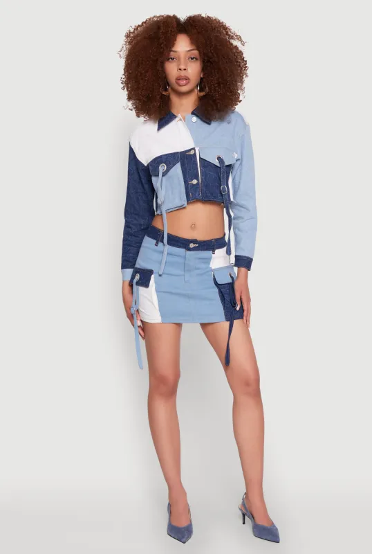 Color Blocked Denim Cargo Skirt sold by Rainbow