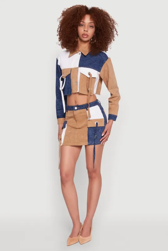 Color Blocked Denim Cargo Skirt sold by Rainbow