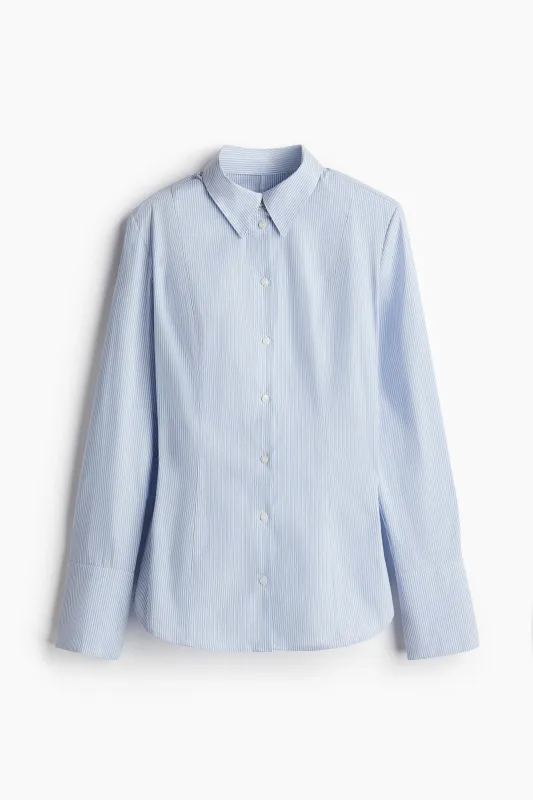 H & M - Shoulder-pad tapered-waist shirt - Blue sold by H&M