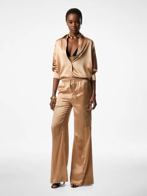 Pale Beige Silk Satin Relaxed Fit Shirt sold by Fashion Clinic