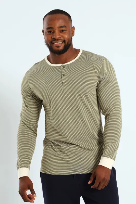 Feather Stripe Henley Sleepshirt - Fatigue sold by Edgars