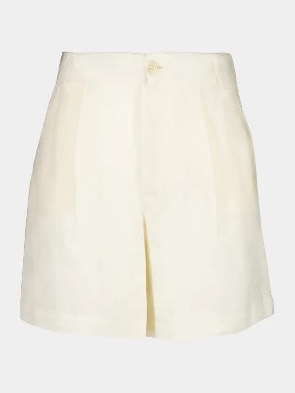Ecru Casual Fit Linen Shorts sold by Fashion Clinic
