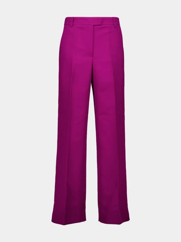 Solid Purple Wide-Leg Cady Wool Trousers sold by Fashion Clinic