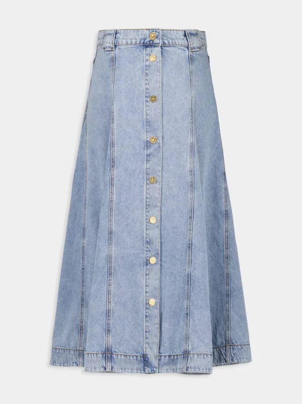 Sea Foam Illuminate Denim Flare Skirt sold by Fashion Clinic