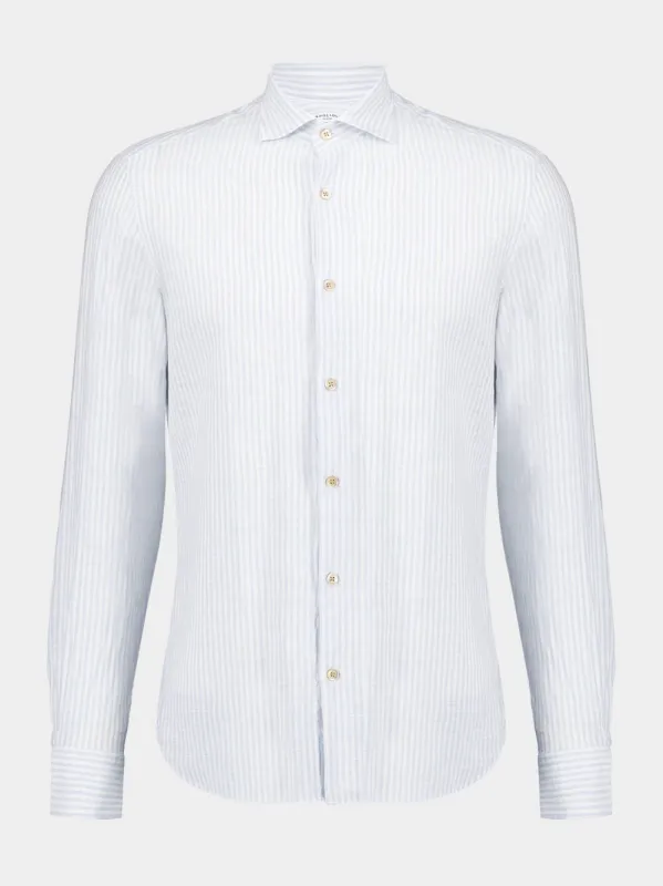 White & Light Blue Striped Cotton-Linen Shirt sold by Fashion Clinic