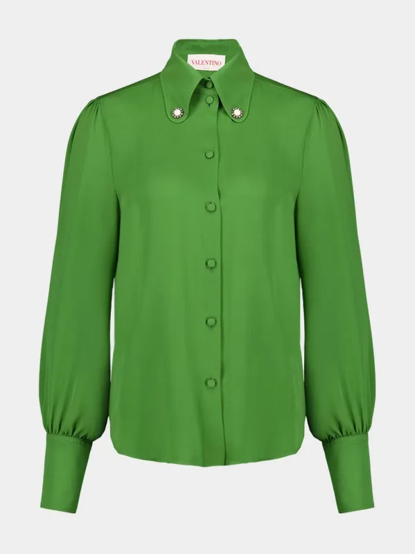 Green Silk Georgette Button-Down Shirt sold by Fashion Clinic