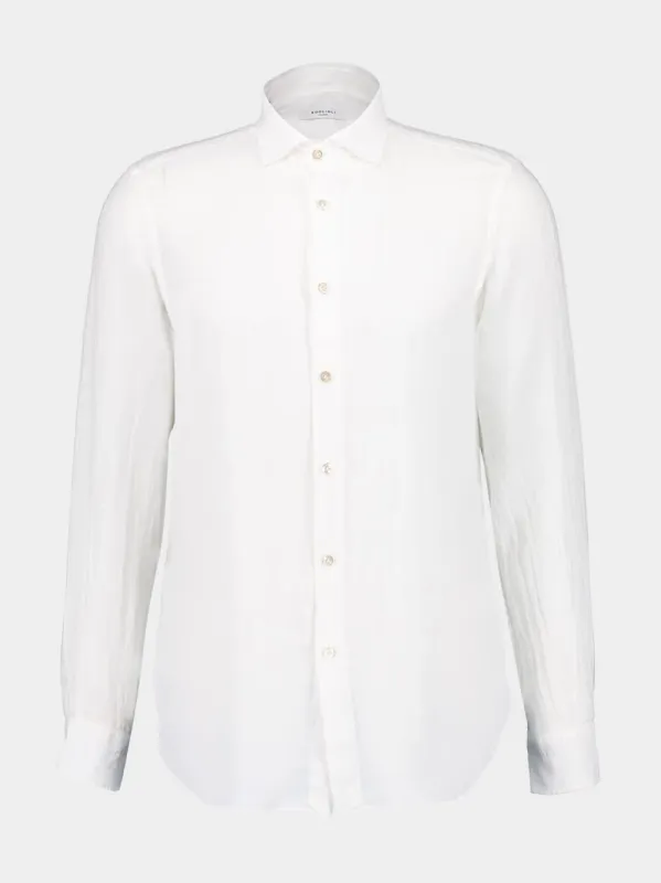 White Regular Fit Linen Button-Up Shirt sold by Fashion Clinic