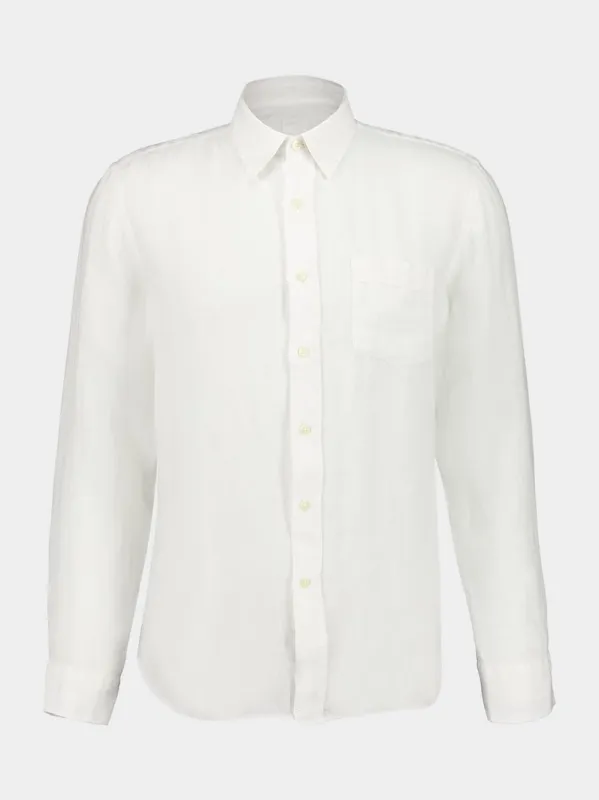 White Long-Sleeve Regular Fit Linen Shirt sold by Fashion Clinic