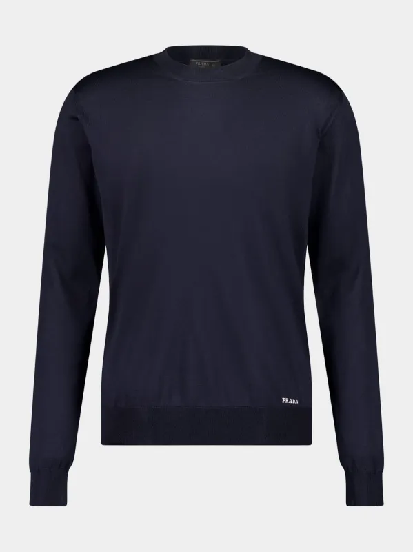 Navy Blue Silk Crew-Neck Sweater sold by Fashion Clinic