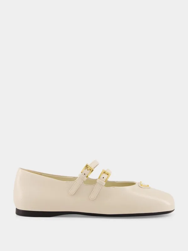 Cream Double-Strap Ballerinas sold by Fashion Clinic