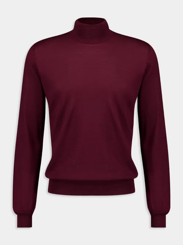 Burgundy Virgin Wool Turtleneck Sweater sold by Fashion Clinic