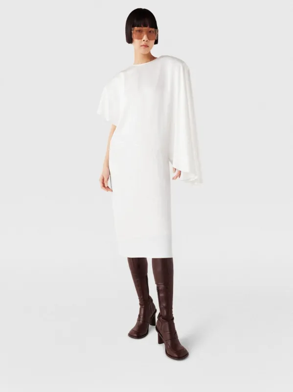 White Asymetric Draped Midi Dress sold by Fashion Clinic