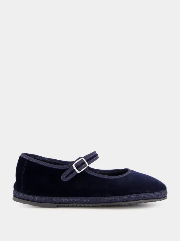 Blue Velvet Mary Jane Flats sold by Fashion Clinic