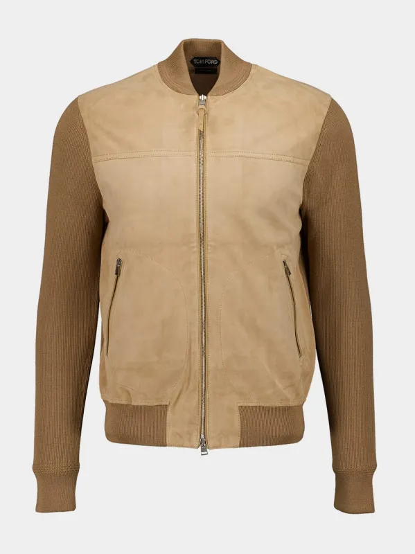Camel Bomber Merino Suede sold by Fashion Clinic