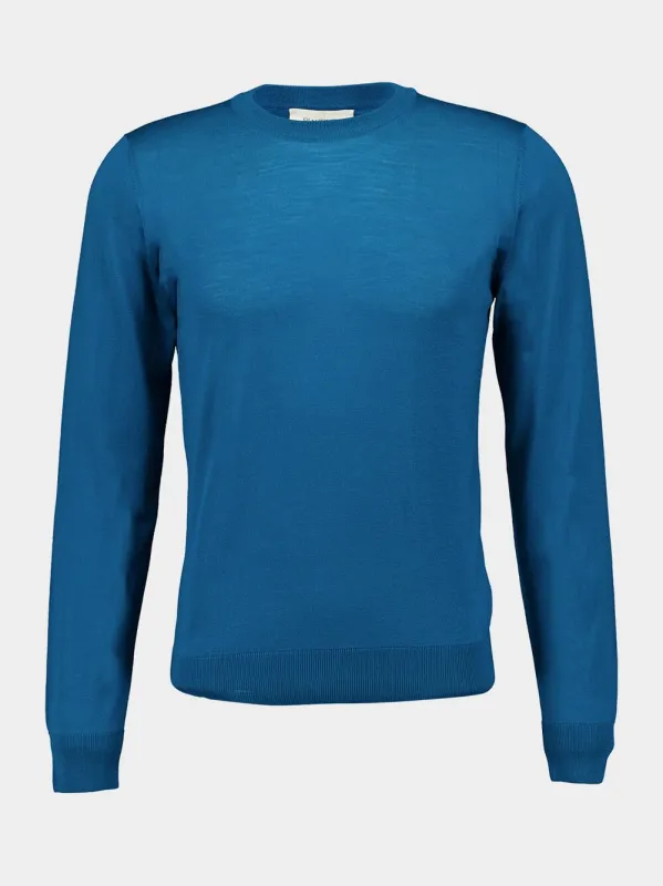 Blue Lightweight Merino Wool Crewneck sold by Fashion Clinic