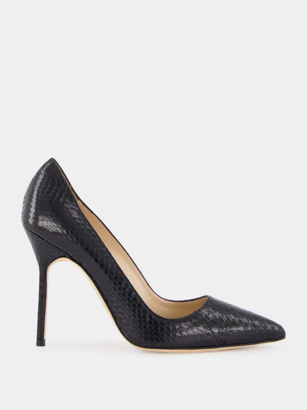 Black Snakeskin-Effect Pointed Toe 105mm Pumps sold by Fashion Clinic