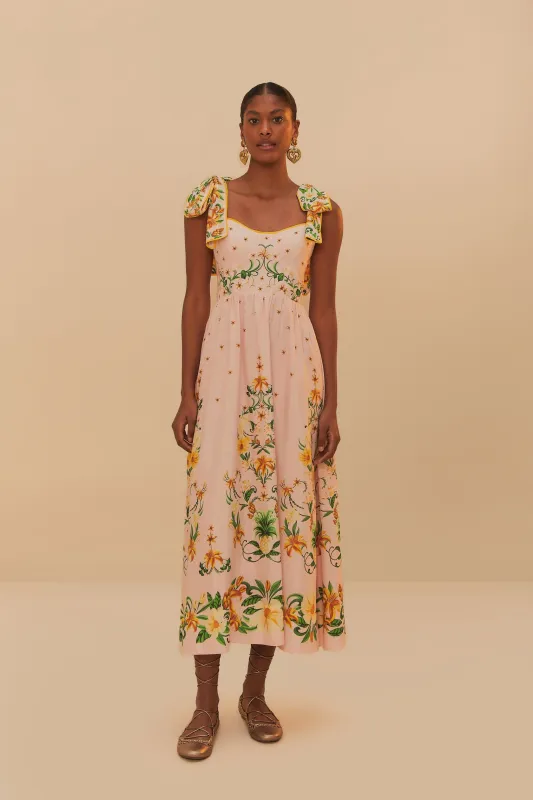 Pink Botanical Beauty Shoulder Bow Midi Dress sold by FARM Rio