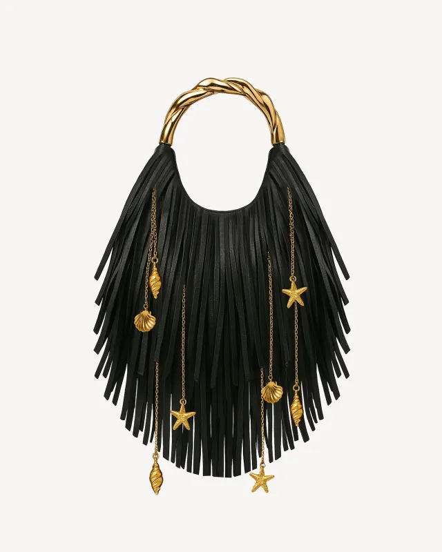 Maya Marine Charm Fringe Hobo Bag - Black/Gold sold by JW PEI