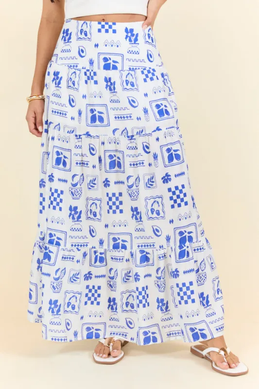 Tuscan Sun Blue Icon Floral Maxi Skirt sold by Pink Lily