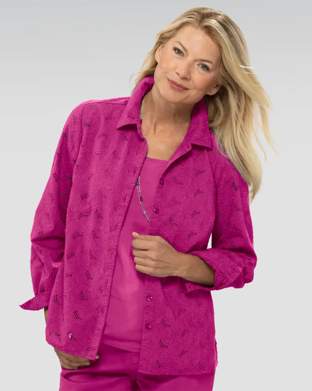 Appleseeds Women's Cotton Embroidered Eyelet Shirt - Pink - 6 - Misses sold by Buff