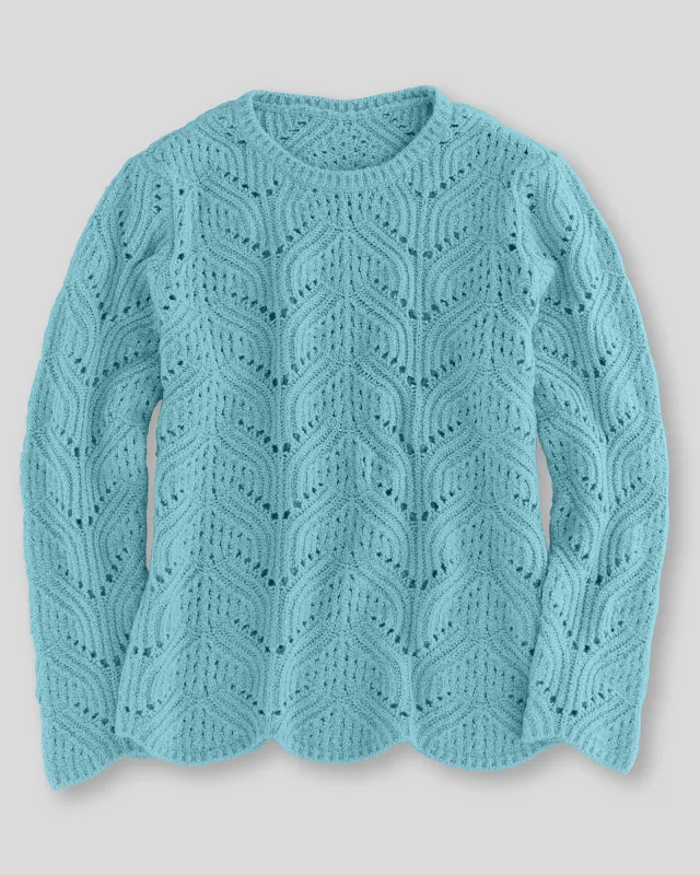 Appleseeds Women's Pointelle Pullover - Blue - S - Misses sold by Buff