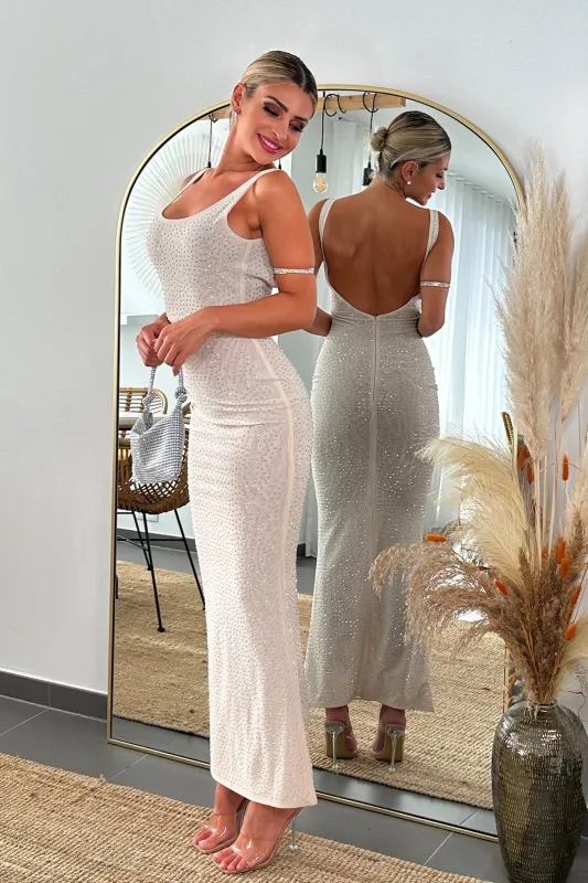 Bakala Diamante Backless Maxi Dress, L sold by Bella Barnett