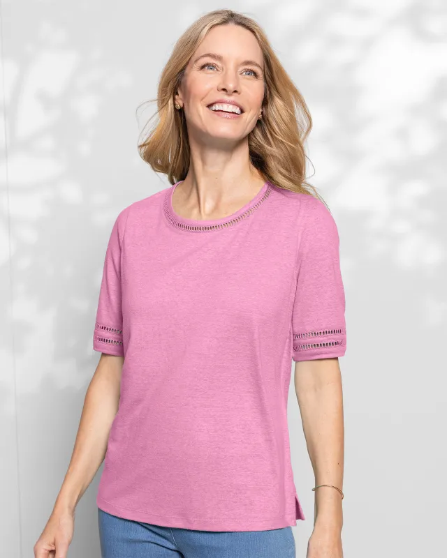 Appleseeds Women's Linen-Blend Elbow-Sleeve Tee - Pink - 1X - Womens Plus sold by Buff