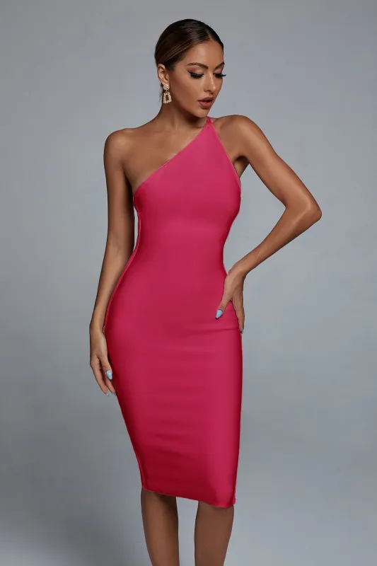 Janan One Shoulder Midi Cocktail Dress - Hot Pink, S sold by Bella Barnett