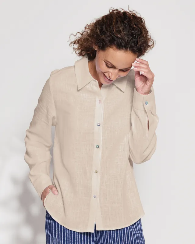 Appleseeds Women's Linen-Blend Shirt - Tan - PXL - Petite sold by Buff