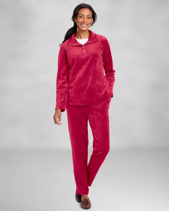 Appleseeds Women's Velour Henley Set - Red - L - Misses sold by Buff