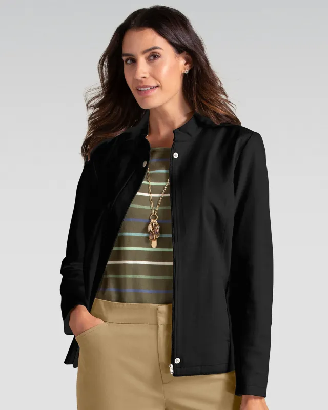 Appleseeds Women's Dennisport Zip-Front Jacket - Black - PM - Petite sold by Buff