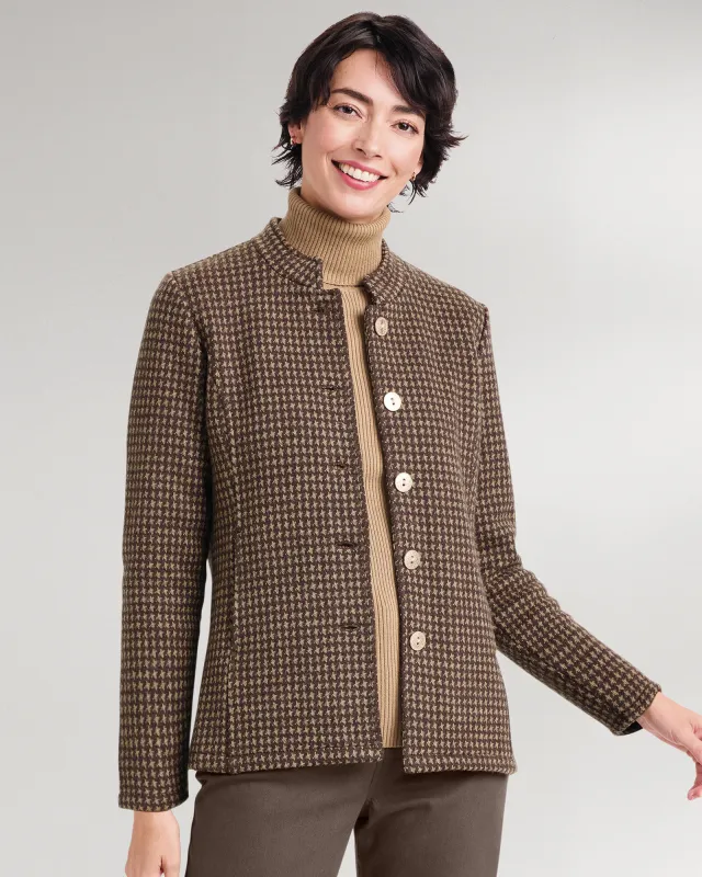 Appleseeds Women's Boiled-Wool Mini Houndstooth Jacket - Brown - PS - Petite sold by Buff