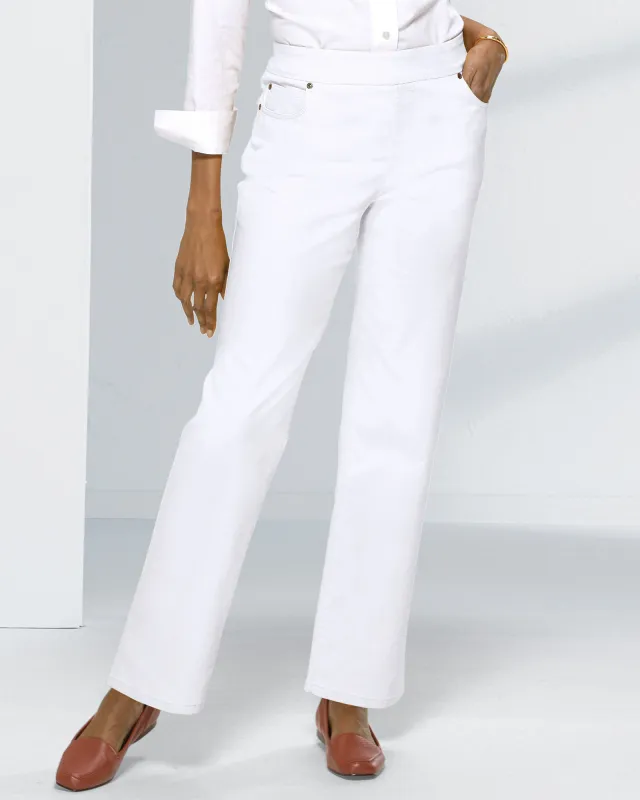 Appleseeds Women's DreamFlex Color Pull-On Relaxed Straight Leg Jeans - White - 8 - Misses sold by Buff