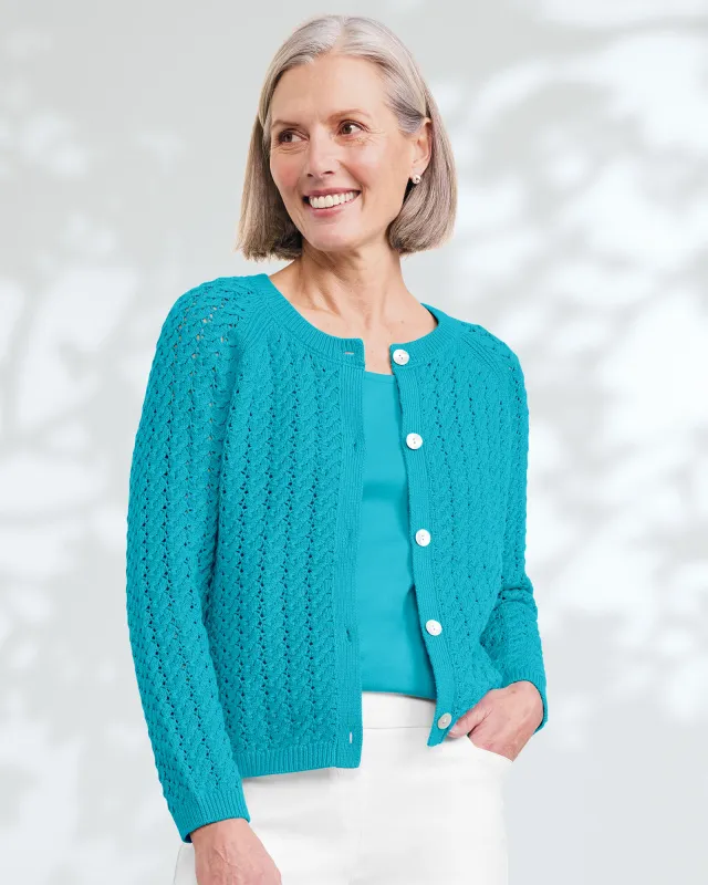 Appleseeds Women's Bayside Cotton Textured-Solid Cardigan - Green - PXL - Petite sold by Buff